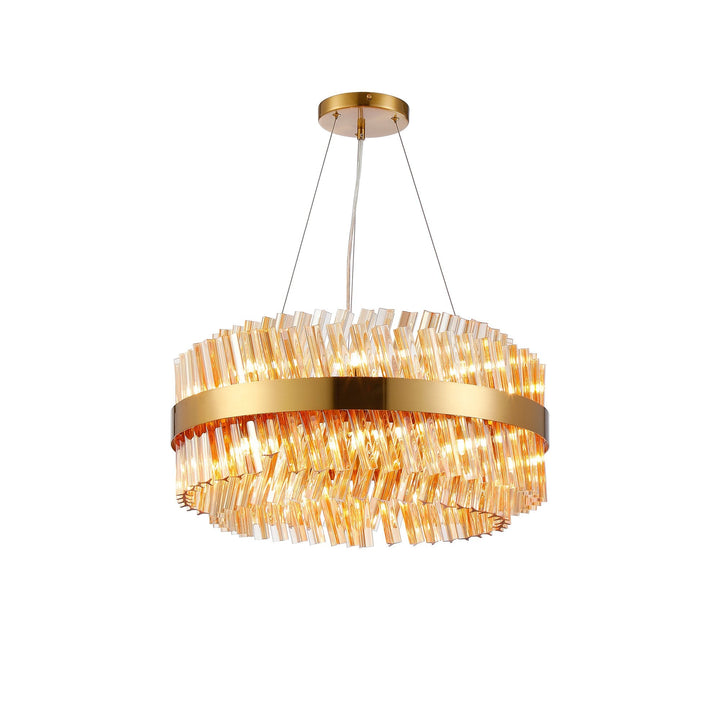 Nelson Lighting NL9500BR/AM9 Kaffer 18 Light Round Pendant Brass Amber