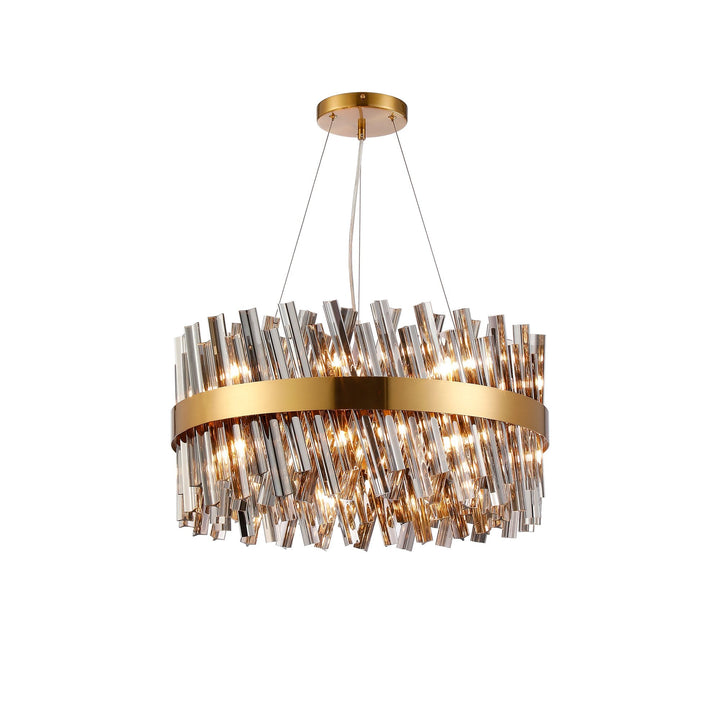 Nelson Lighting NL9500BR/SM9 Kaffer 18 Light Round Pendant Brass Smoke