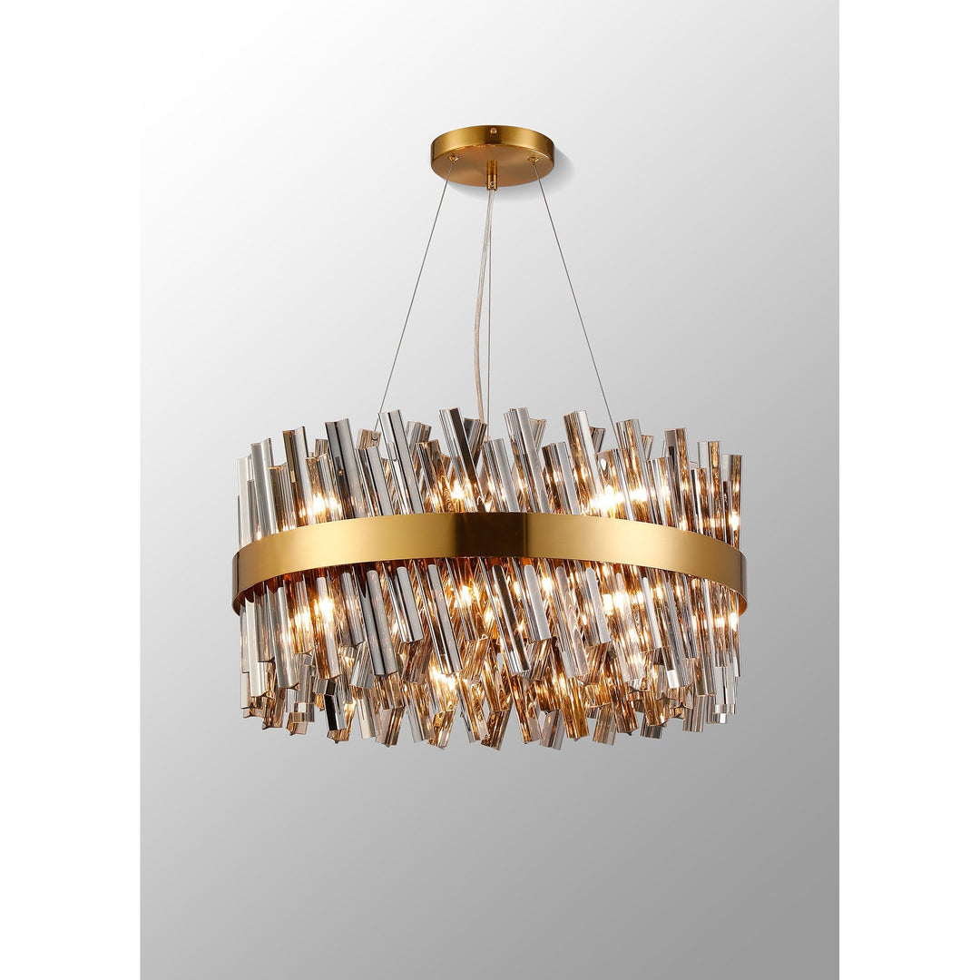 Nelson Lighting NL9500BR/SM9 Kaffer 18 Light Round Pendant Brass Smoke