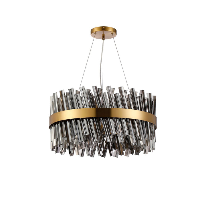 Nelson Lighting NL9500BR/SM9 Kaffer 18 Light Round Pendant Brass Smoke