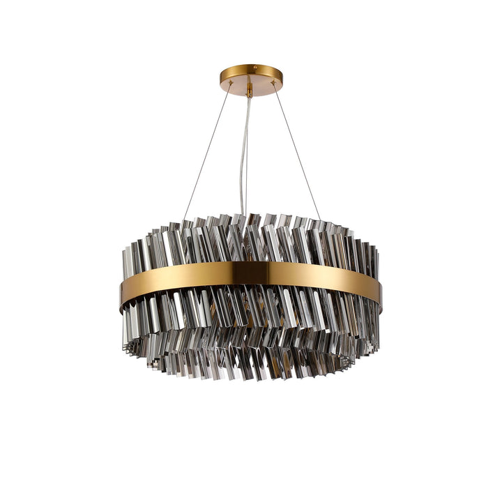 Nelson Lighting NL9500BR/SM9 Kaffer 18 Light Round Pendant Brass Smoke