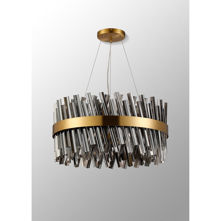 Nelson Lighting NL9500BR/SM9 Kaffer 18 Light Round Pendant Brass Smoke