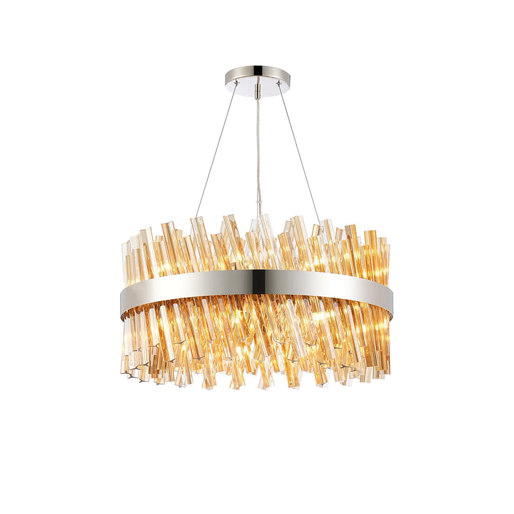 Nelson Lighting NL9500PN/AM9 Kaffer 18 Light Round Pendant Polished Nickel Amber