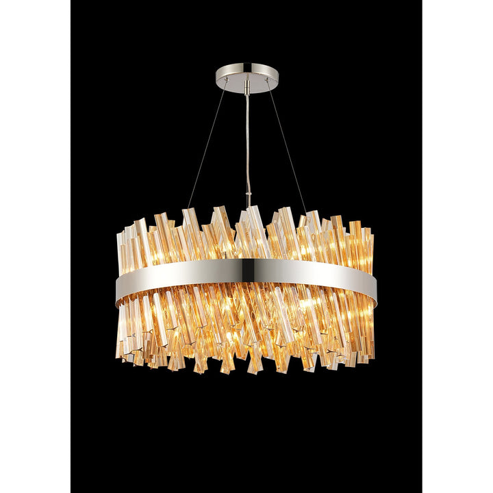 Nelson Lighting NL9500PN/AM9 Kaffer 18 Light Round Pendant Polished Nickel Amber