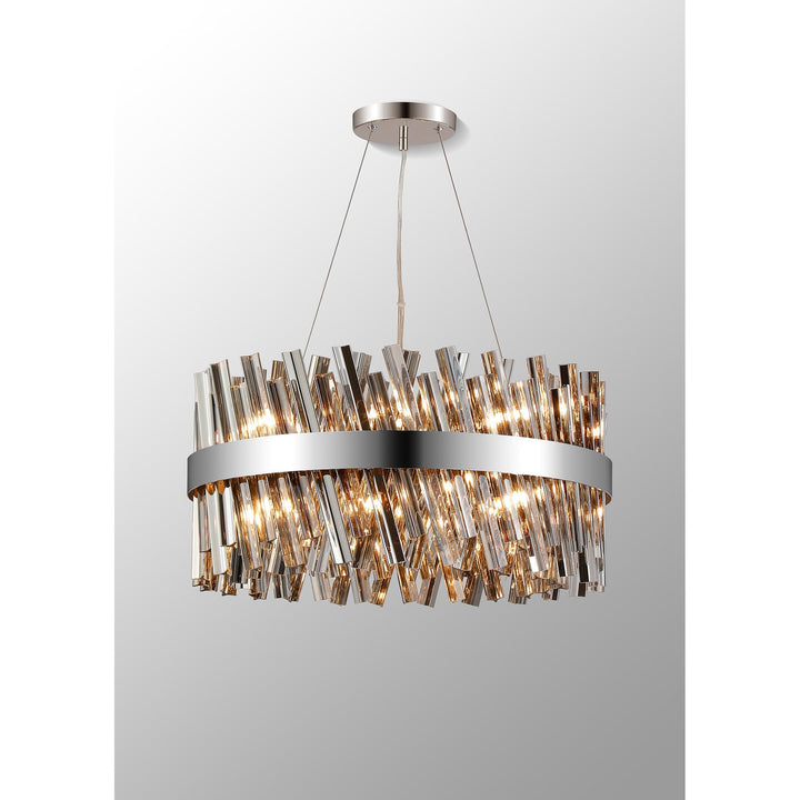 Nelson Lighting NL9500PN/SM9 Kaffer 18 Light Round Pendant Polished Nickel Smoke