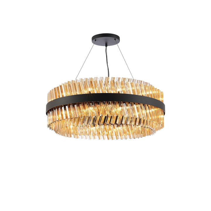 Nelson Lighting NL9502BL/AM9 Kaffer 24 Light Round Pendant Satin Black Amber