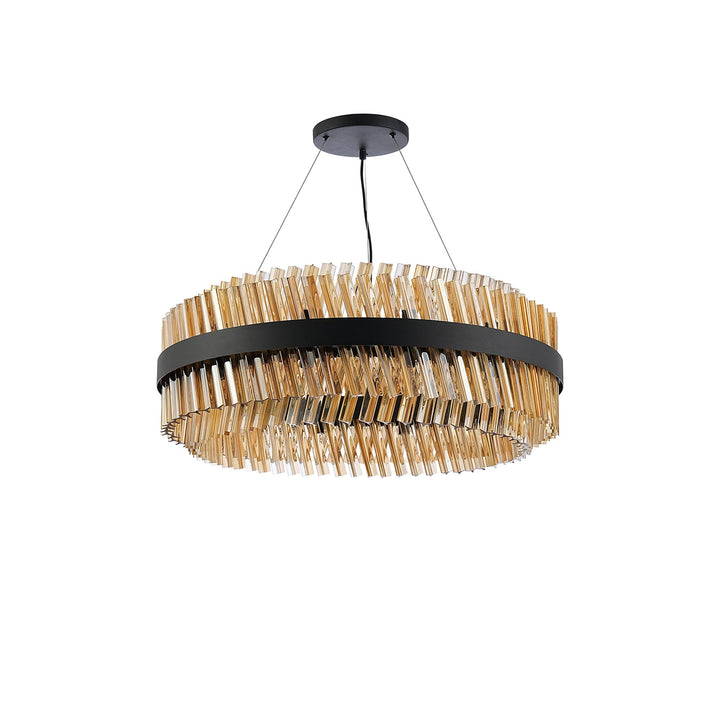 Nelson Lighting NL9502BL/AM9 Kaffer 24 Light Round Pendant Satin Black Amber