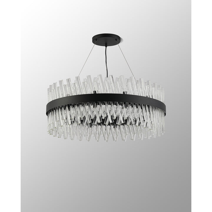 Nelson Lighting NL9502BL/CL9 Kaffer 24 Light Round Pendant Satin Black Clear