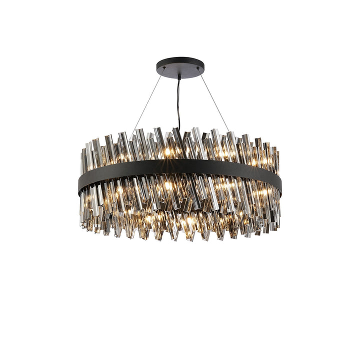 Nelson Lighting NL9502BL/SM9 Kaffer 24 Light Round Pendant Satin Black Smoke