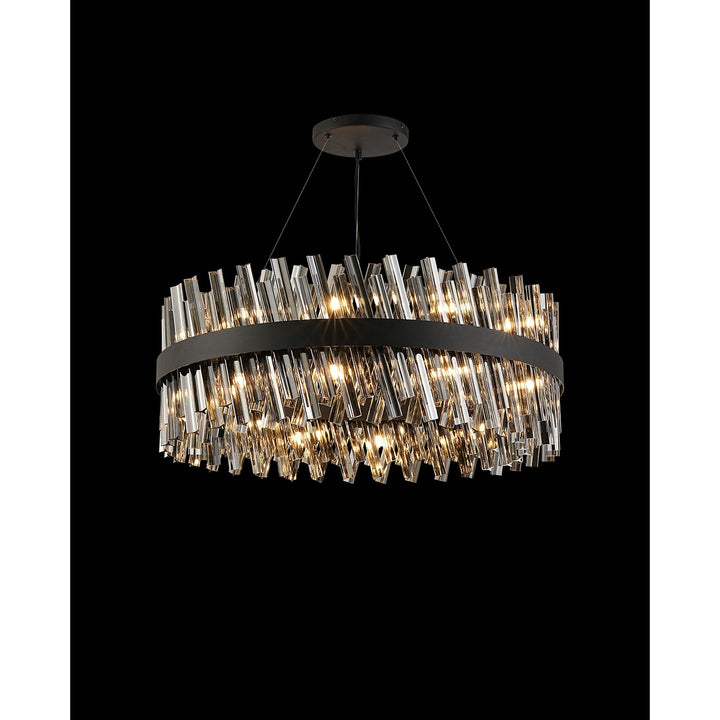 Nelson Lighting NL9502BL/SM9 Kaffer 24 Light Round Pendant Satin Black Smoke