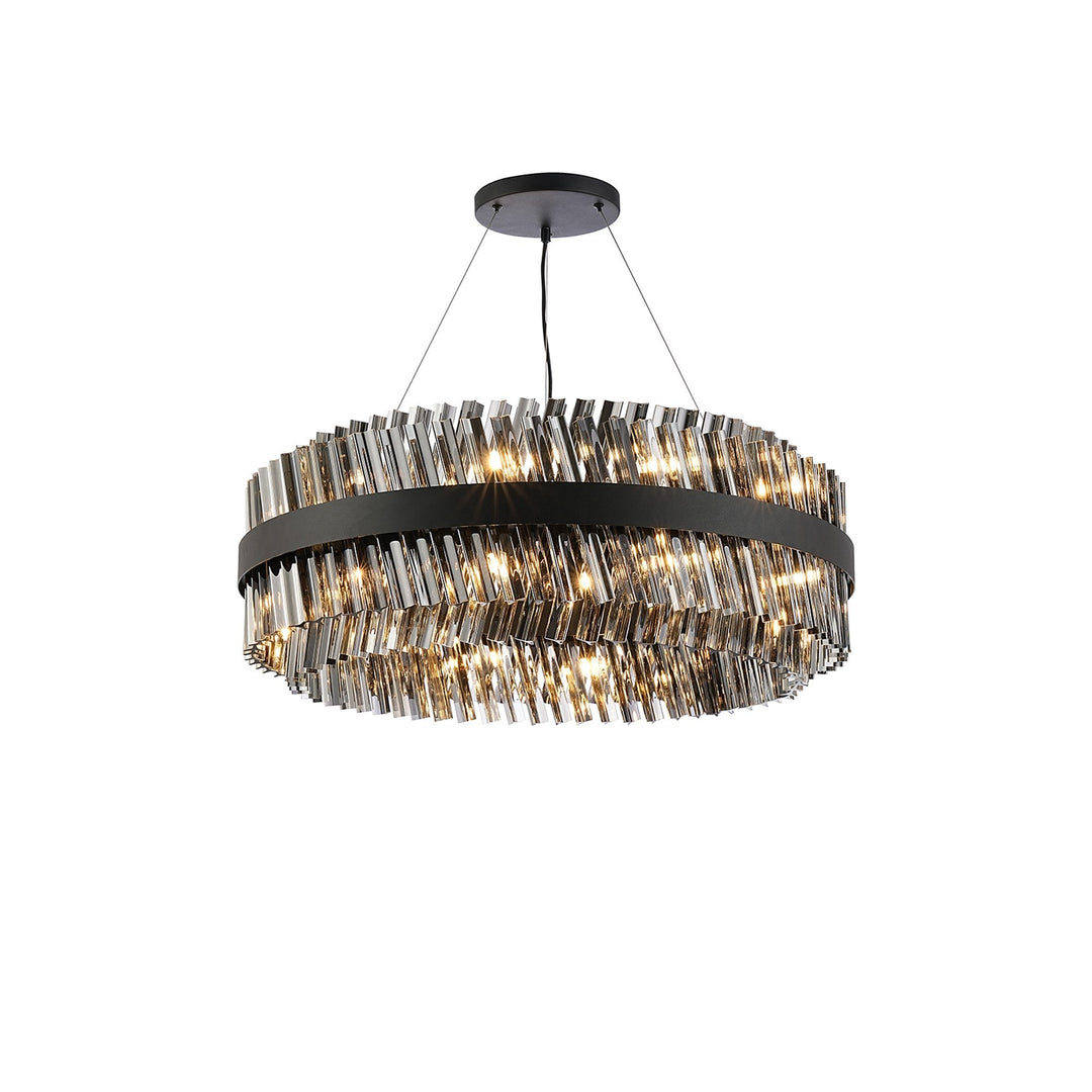 Nelson Lighting NL9502BL/SM9 Kaffer 24 Light Round Pendant Satin Black Smoke