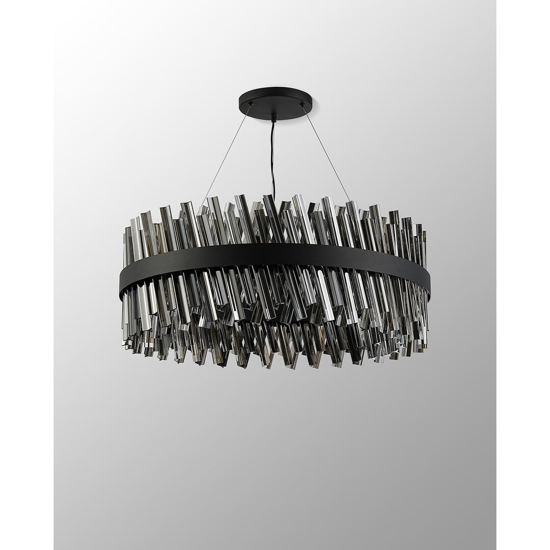 Nelson Lighting NL9502BL/SM9 Kaffer 24 Light Round Pendant Satin Black Smoke