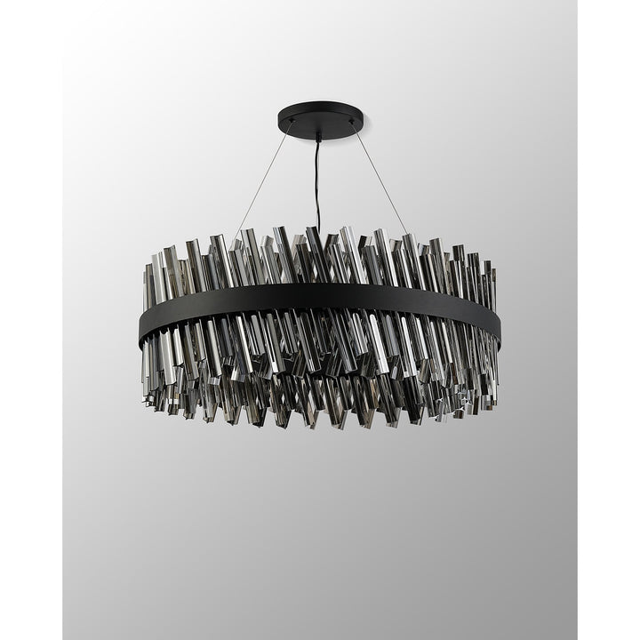 Nelson Lighting NL9502BL/SM9 Kaffer 24 Light Round Pendant Satin Black Smoke