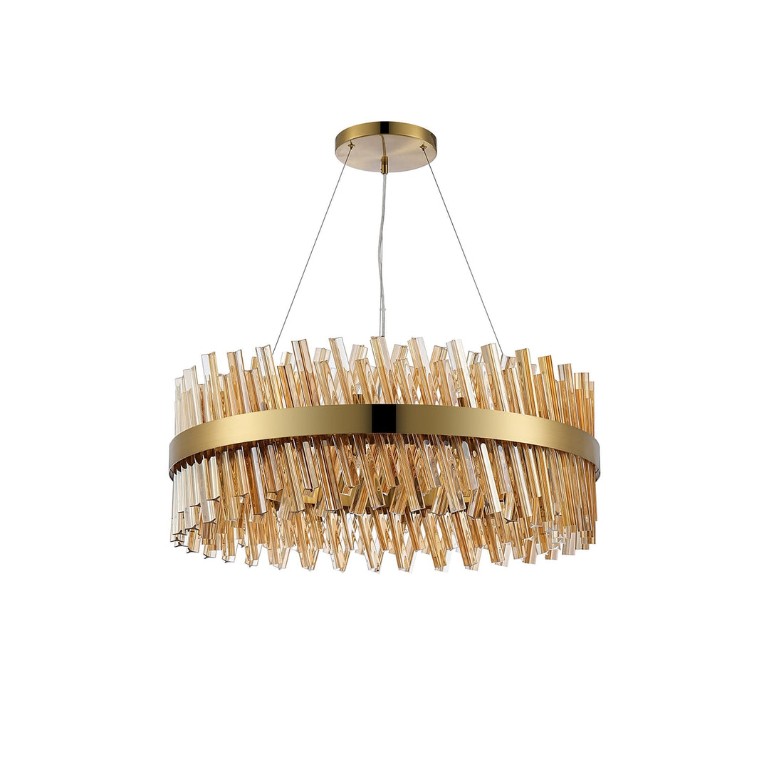 Nelson Lighting NL9502BR/AM9 Kaffer 24 Light Round Pendant Brass Amber