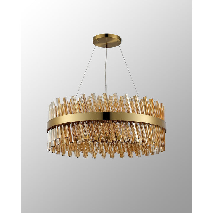 Nelson Lighting NL9502BR/AM9 Kaffer 24 Light Round Pendant Brass Amber