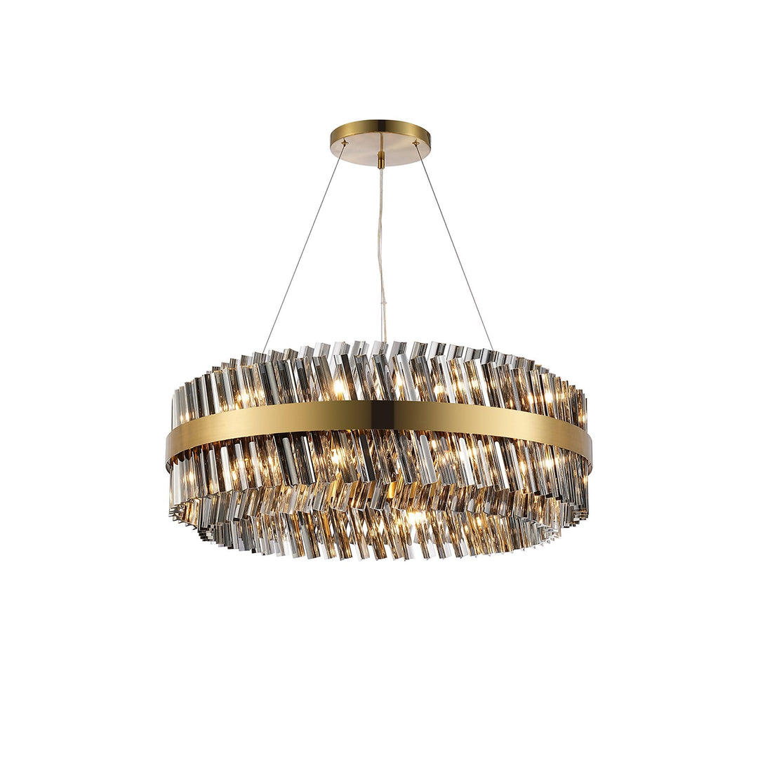 Nelson Lighting NL9502BR/SM9 Kaffer 24 Light Round Pendant Brass Smoke