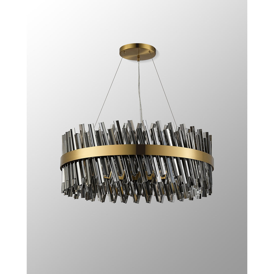 Nelson Lighting NL9502BR/SM9 Kaffer 24 Light Round Pendant Brass Smoke