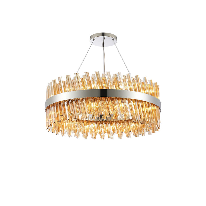 Nelson Lighting NL9502PN/AM9 Kaffer 24 Light Round Pendant Polished Nickel Amber