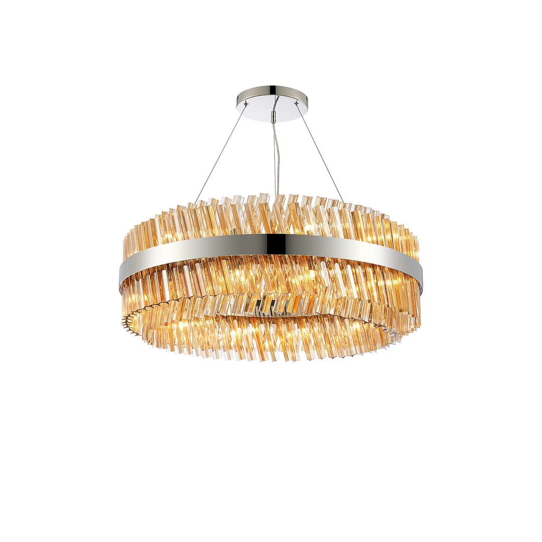 Nelson Lighting NL9502PN/AM9 Kaffer 24 Light Round Pendant Polished Nickel Amber