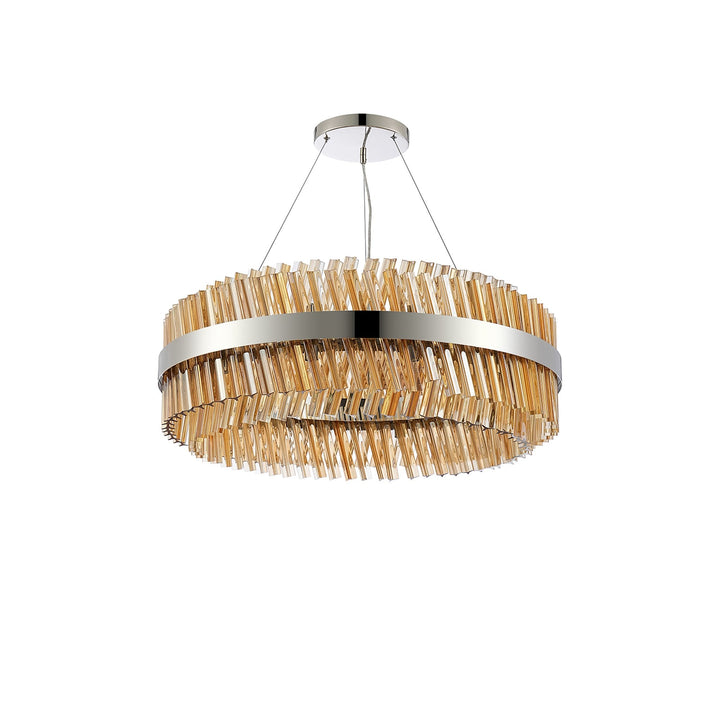 Nelson Lighting NL9502PN/AM9 Kaffer 24 Light Round Pendant Polished Nickel Amber