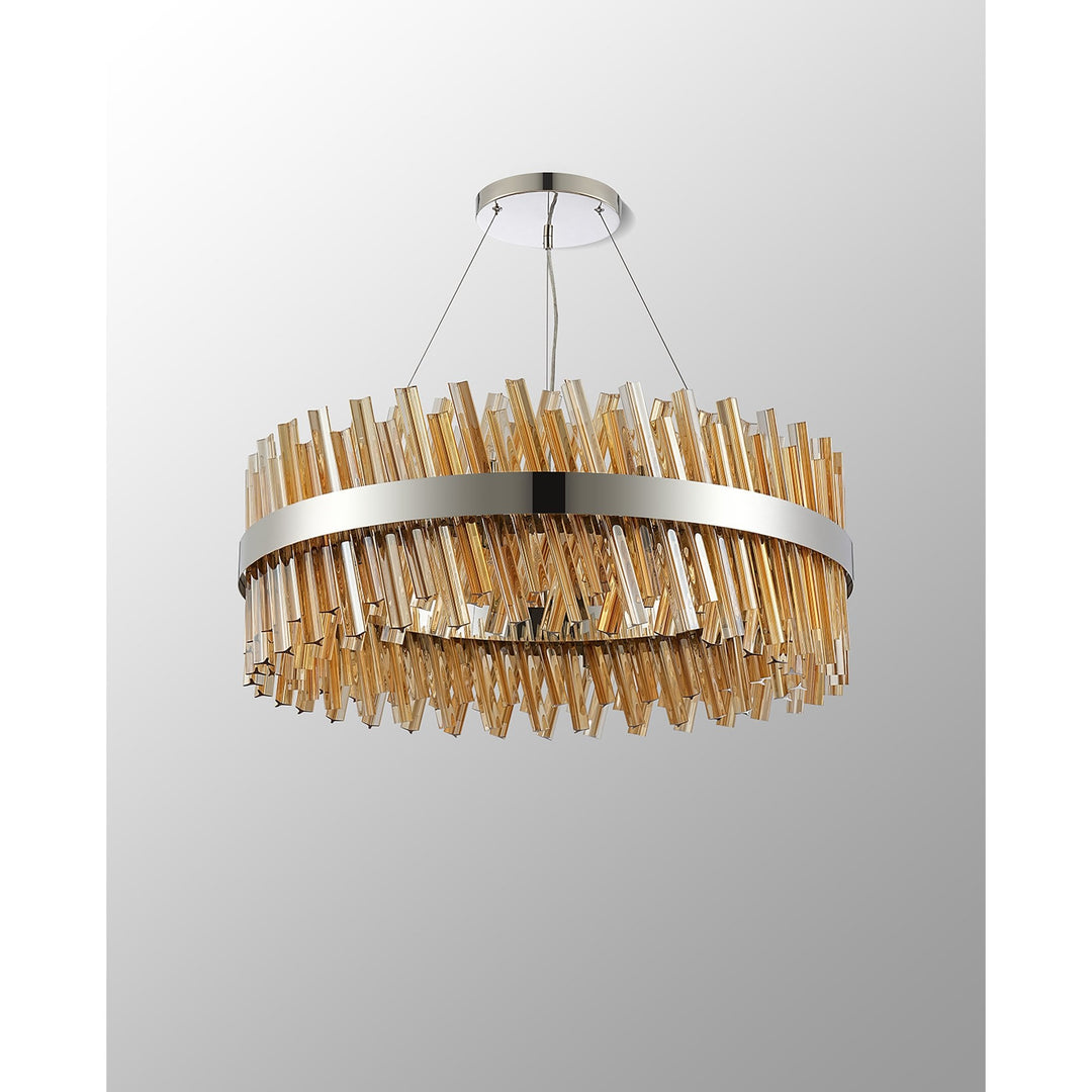 Nelson Lighting NL9502PN/AM9 Kaffer 24 Light Round Pendant Polished Nickel Amber