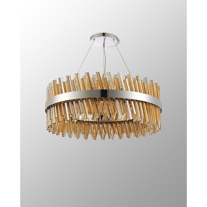 Nelson Lighting NL9502PN/AM9 Kaffer 24 Light Round Pendant Polished Nickel Amber