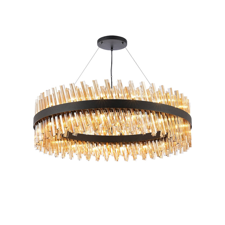 Nelson Lighting NL9504BL/AM9 Kaffer 32 Light Round Pendant Satin Black Amber