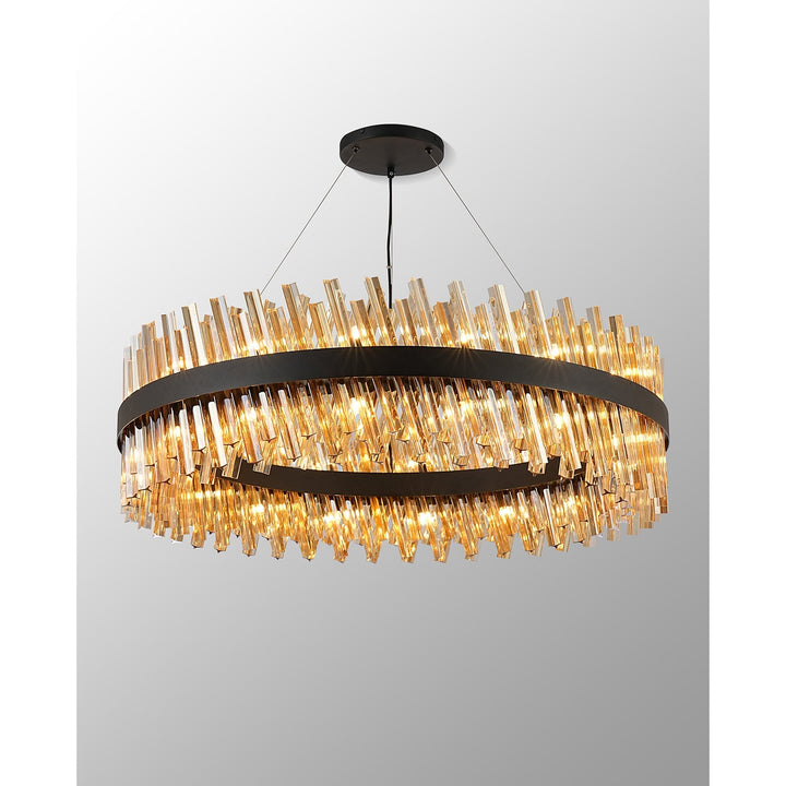 Nelson Lighting NL9504BL/AM9 Kaffer 32 Light Round Pendant Satin Black Amber