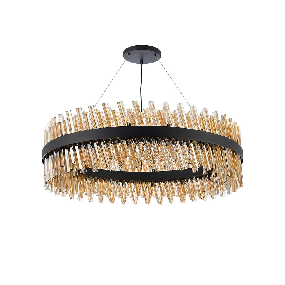 Nelson Lighting NL9504BL/AM9 Kaffer 32 Light Round Pendant Satin Black Amber