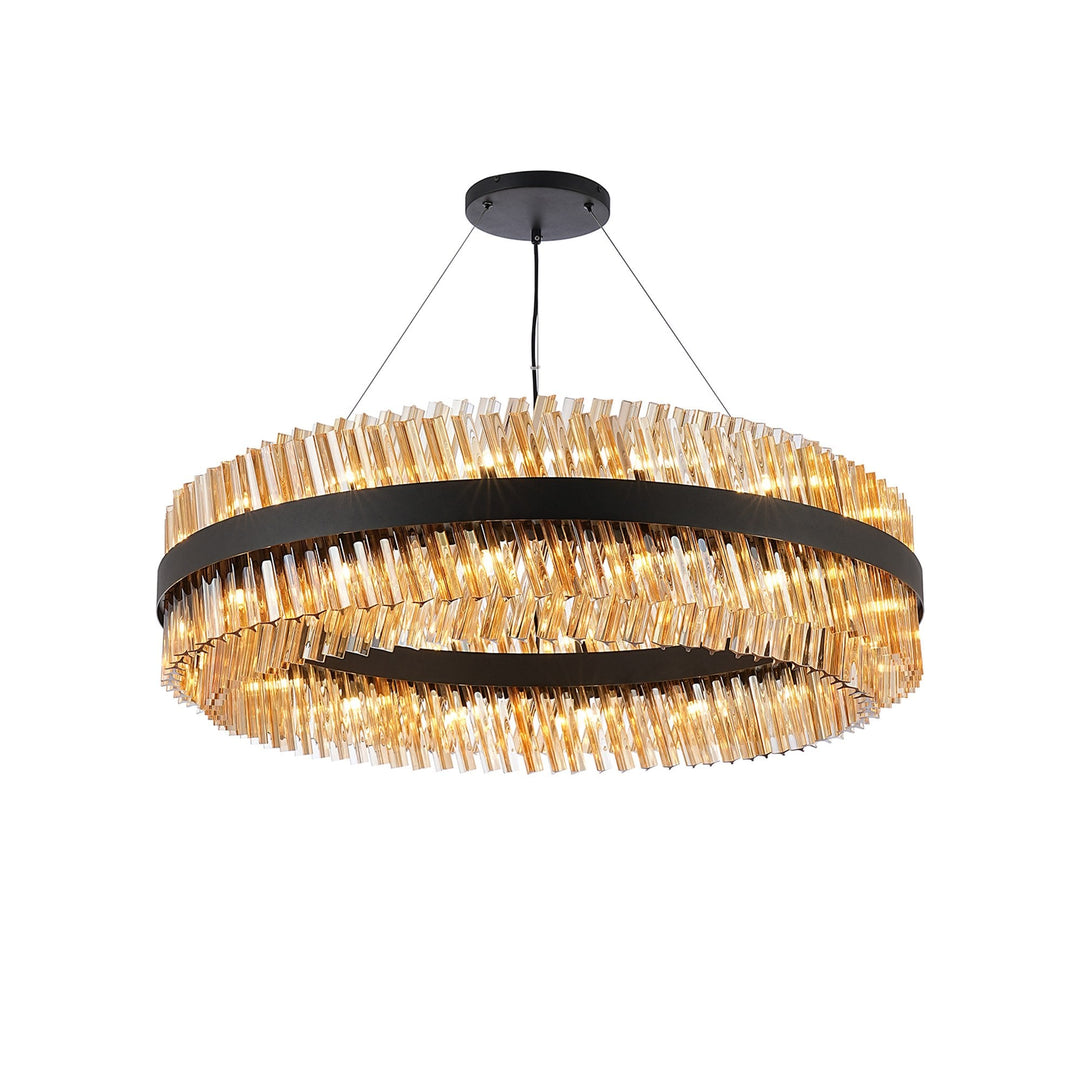 Nelson Lighting NL9504BL/AM9 Kaffer 32 Light Round Pendant Satin Black Amber