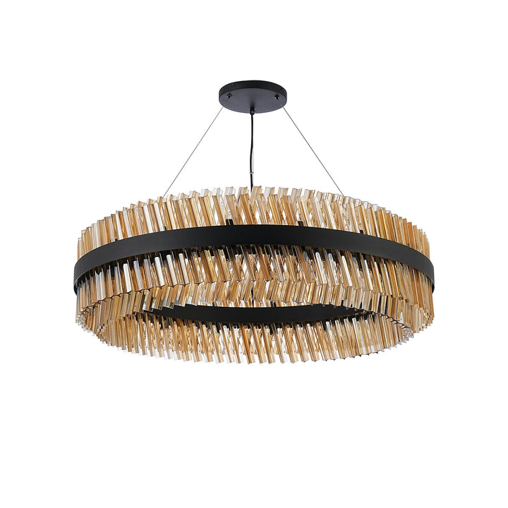 Nelson Lighting NL9504BL/AM9 Kaffer 32 Light Round Pendant Satin Black Amber