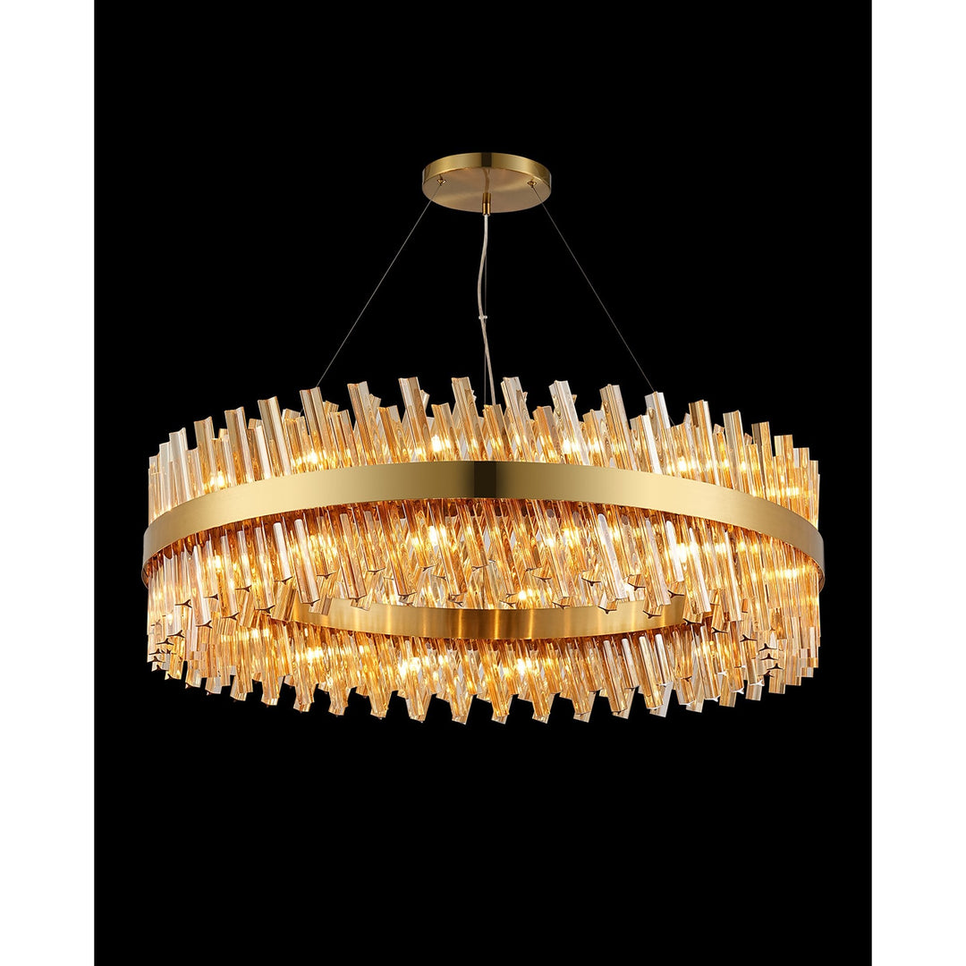 Nelson Lighting NL9504BR/AM9 Kaffer 32 Light Round Pendant Brass Amber