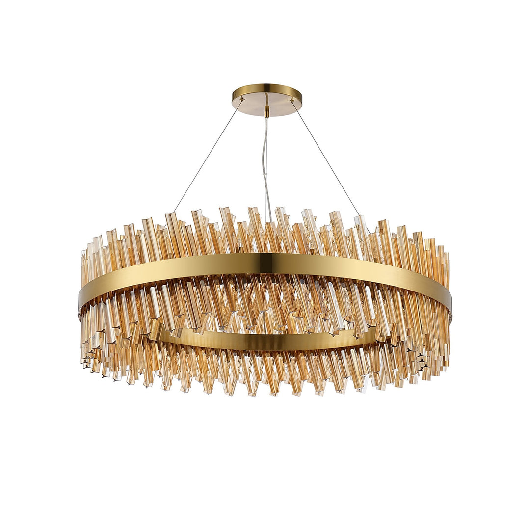 Nelson Lighting NL9504BR/AM9 Kaffer 32 Light Round Pendant Brass Amber