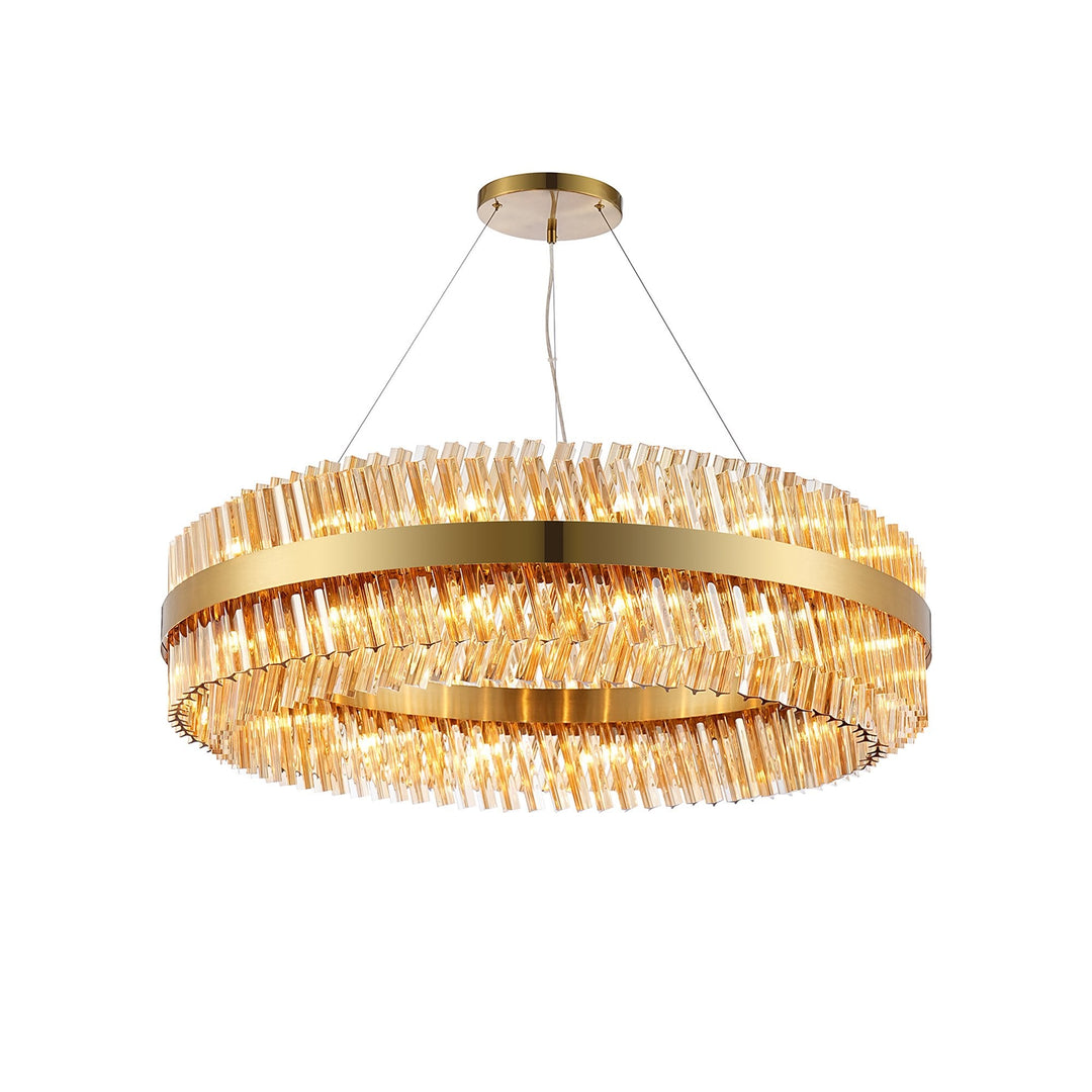 Nelson Lighting NL9504BR/AM9 Kaffer 32 Light Round Pendant Brass Amber