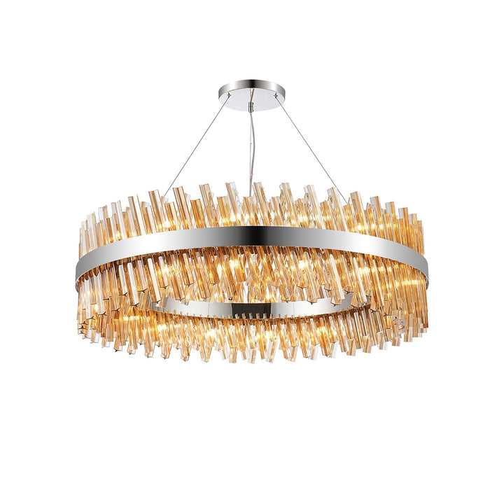 Nelson Lighting NL9504PN/AM9 Kaffer 32 Light Round Pendant Polished Nickel Amber