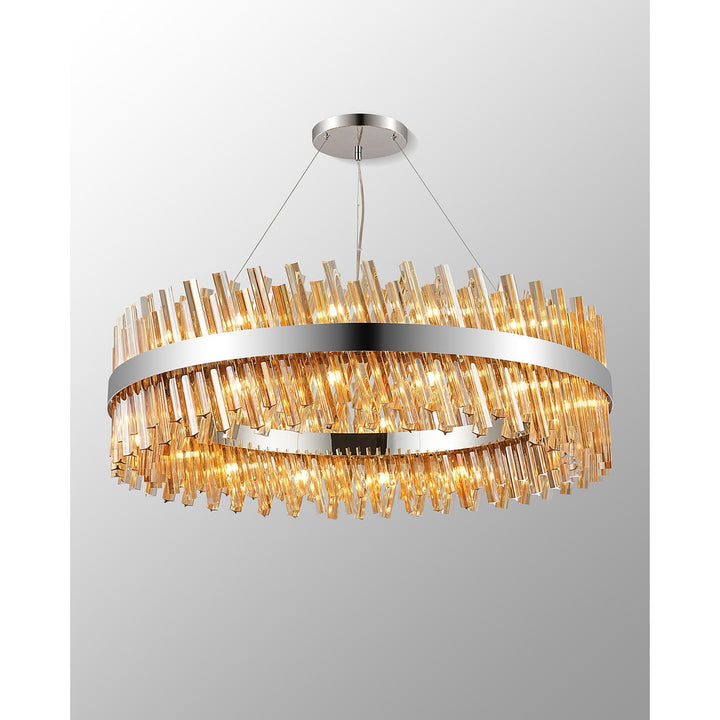 Nelson Lighting NL9504PN/AM9 Kaffer 32 Light Round Pendant Polished Nickel Amber