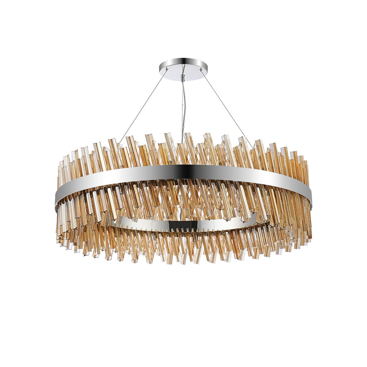 Nelson Lighting NL9504PN/AM9 Kaffer 32 Light Round Pendant Polished Nickel Amber