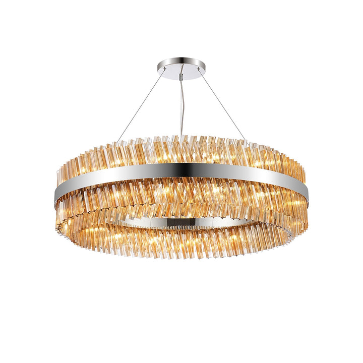 Nelson Lighting NL9504PN/AM9 Kaffer 32 Light Round Pendant Polished Nickel Amber