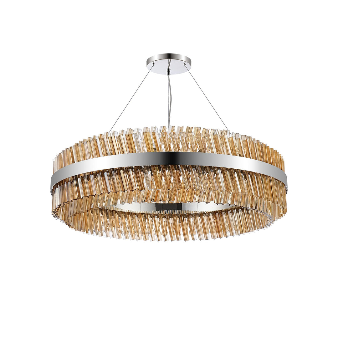 Nelson Lighting NL9504PN/AM9 Kaffer 32 Light Round Pendant Polished Nickel Amber