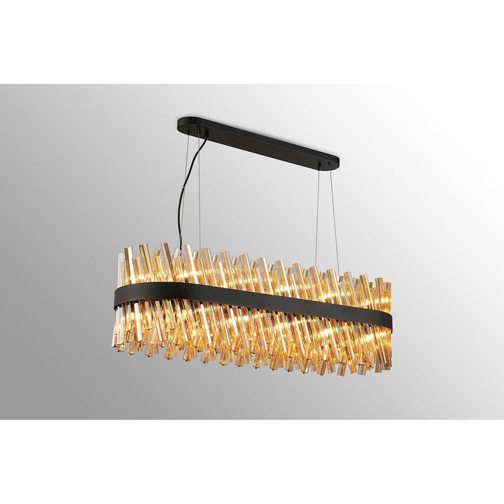 Nelson Lighting NL9506BL/AM9 Kaffer 24 Light Oblong Pendant Satin Black Amber