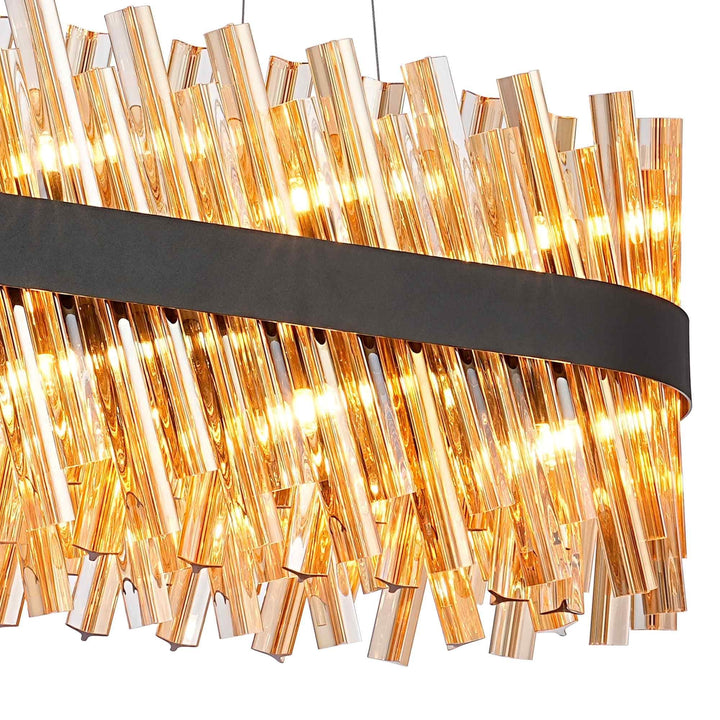 Nelson Lighting NL9506BL/AM9 Kaffer 24 Light Oblong Pendant Satin Black Amber