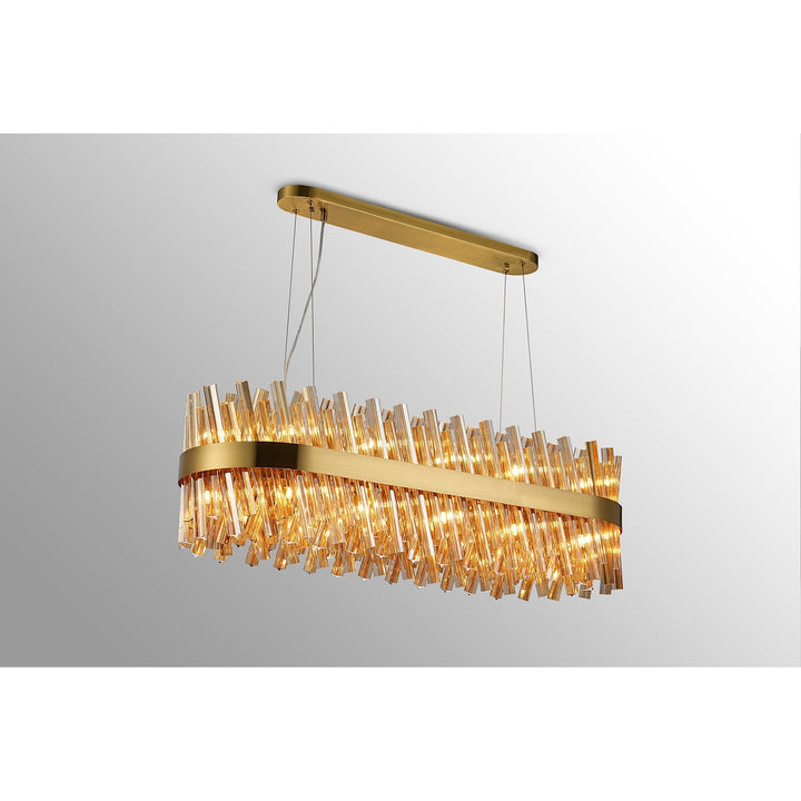 Nelson Lighting NL9506BR/AM9 Kaffer 24 Light Oblong Pendant Brass Amber