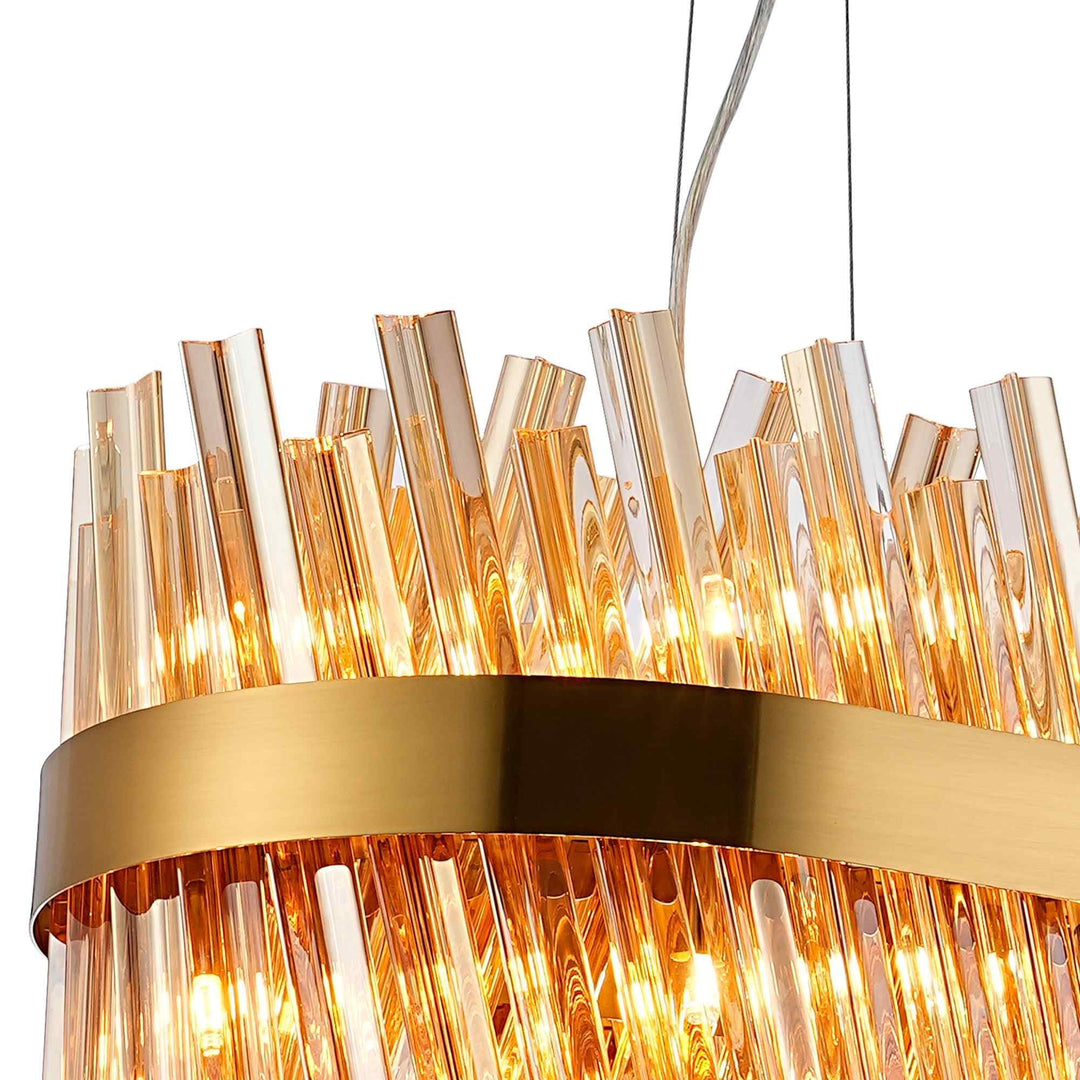 Nelson Lighting NL9506BR/AM9 Kaffer 24 Light Oblong Pendant Brass Amber