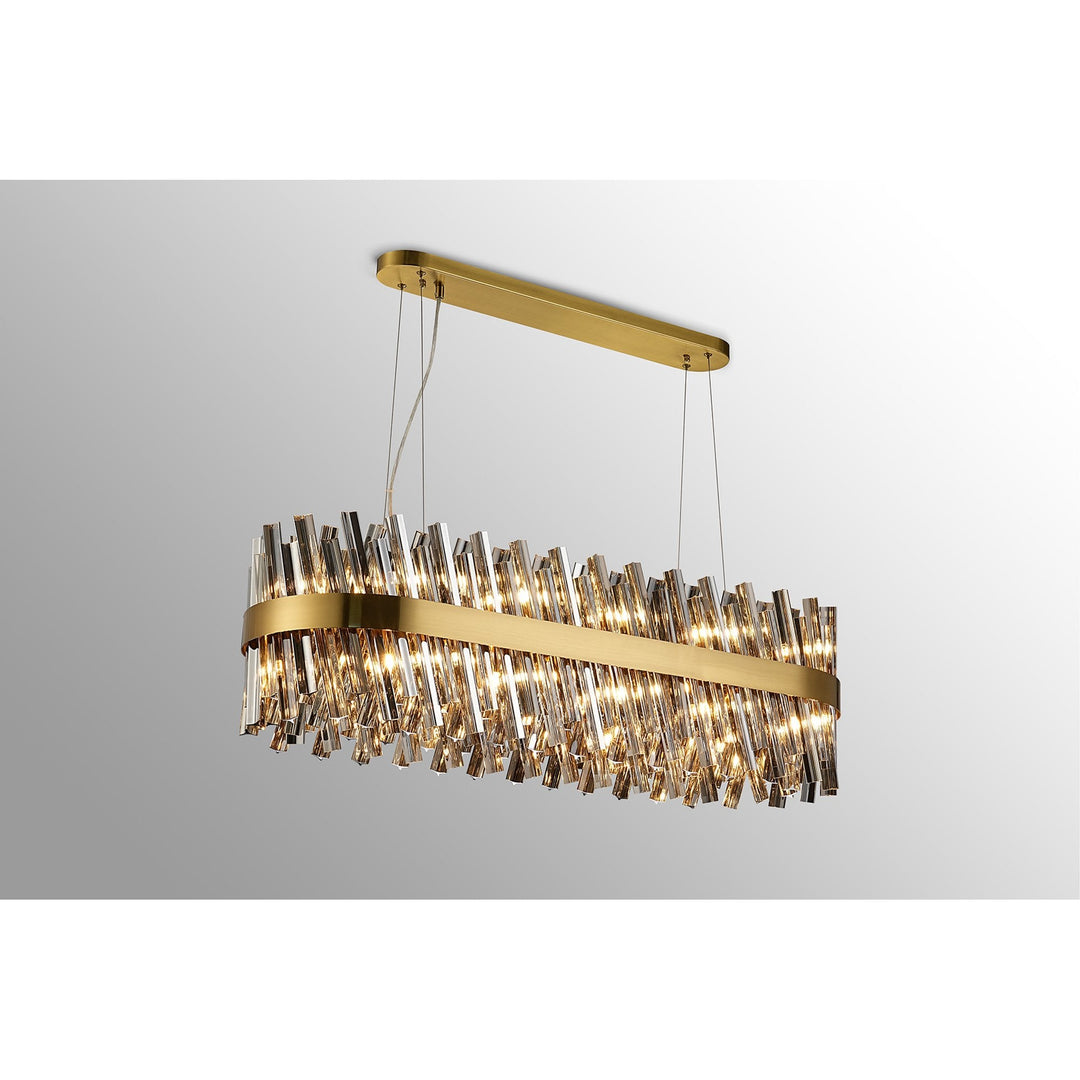 Nelson Lighting NL9506BR/SM9 Kaffer 24 Light Oblong Pendant Brass Smoke