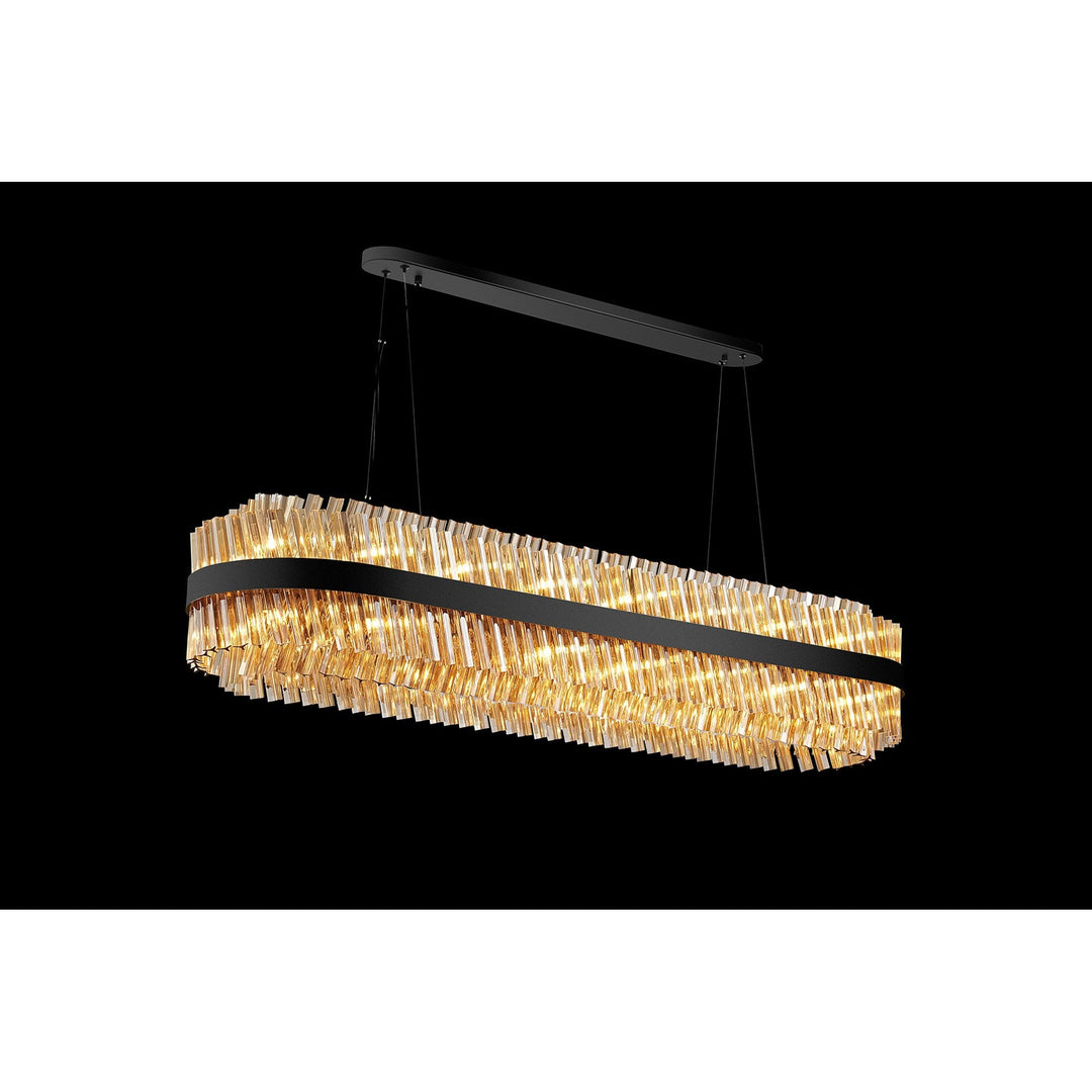 Nelson Lighting NL9508BL/AM9 Kaffer 36 Light Oblong Pendant Satin Black Amber