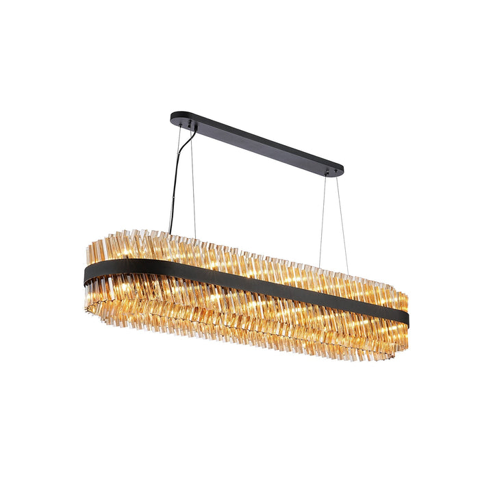 Nelson Lighting NL9508BL/AM9 Kaffer 36 Light Oblong Pendant Satin Black Amber