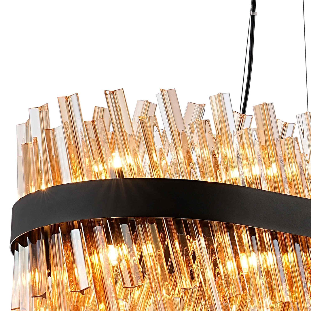 Nelson Lighting NL9508BL/AM9 Kaffer 36 Light Oblong Pendant Satin Black Amber