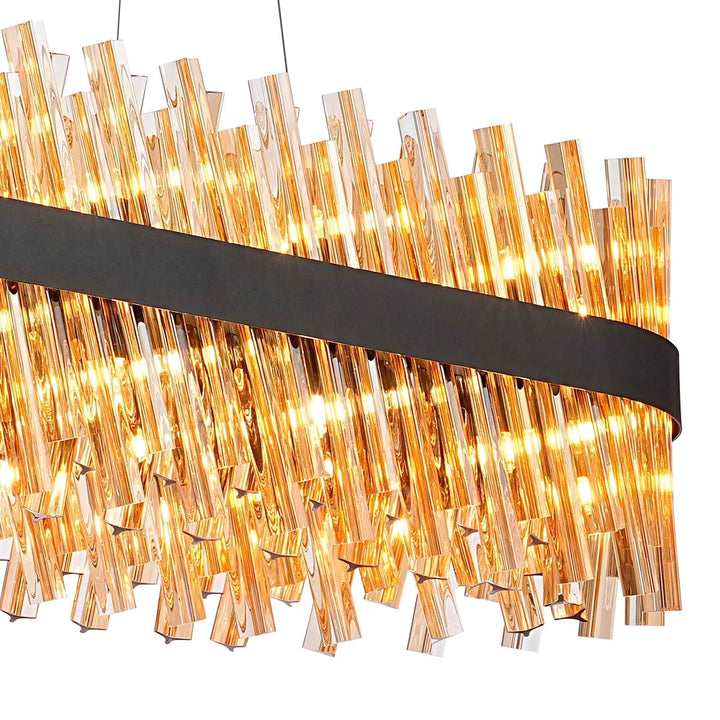 Nelson Lighting NL9508BL/AM9 Kaffer 36 Light Oblong Pendant Satin Black Amber