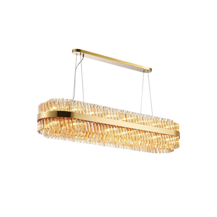 Nelson Lighting NL9508BR/AM9 Kaffer 36 Light Oblong Pendant Brass Amber