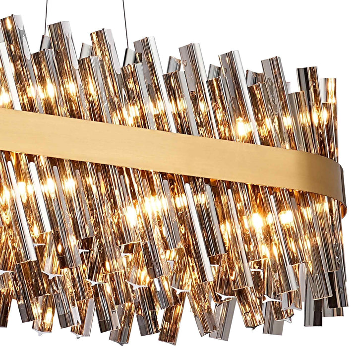 Nelson Lighting NL9508BR/SM9 Kaffer 36 Light Oblong Pendant Brass Smoke